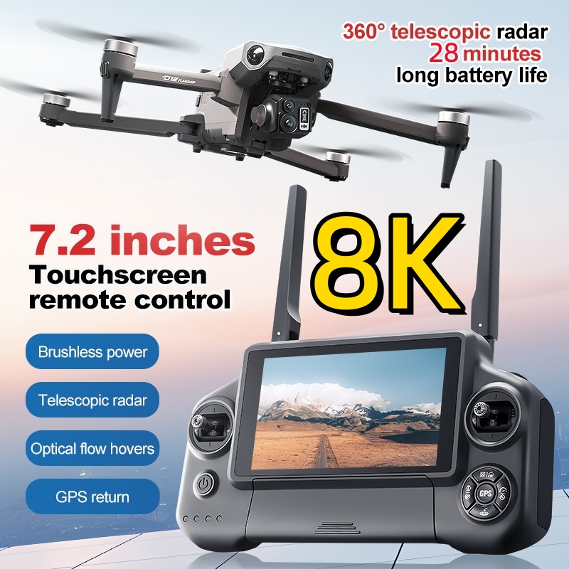Drone Rc Folding - 8K 3軸ジンバルブラシレス7.2インチタッチスクリーンFPVリモートコントロールクアッドコプター5KM障害物回避エアドロップGPSリターンRCドローン