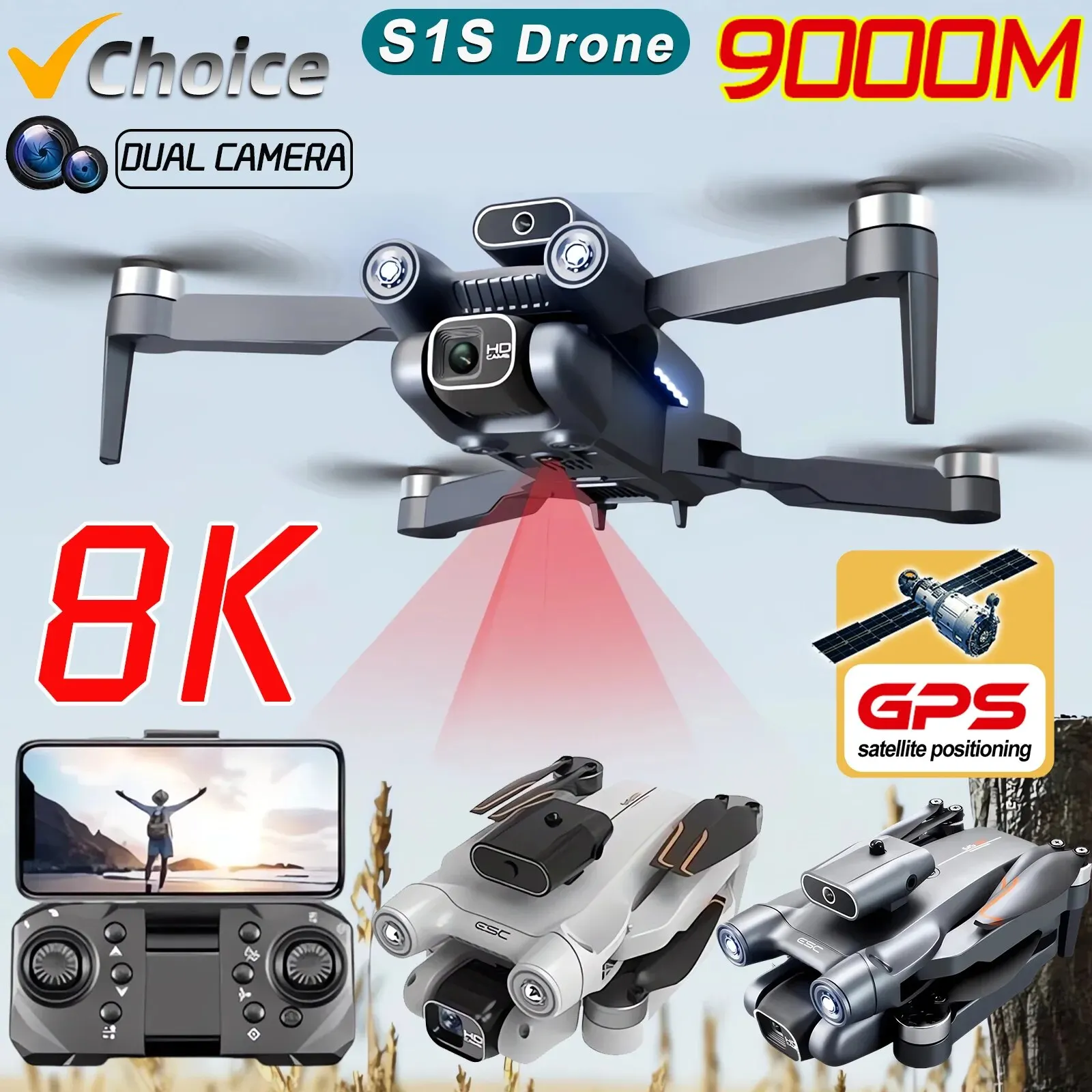 Gps Module Drone - プロのブラシレスモーター付きドローン,GPS付きクワッドコプター,折りたたみ式HDデュアルカメラ,s1s,5g,8k,新品