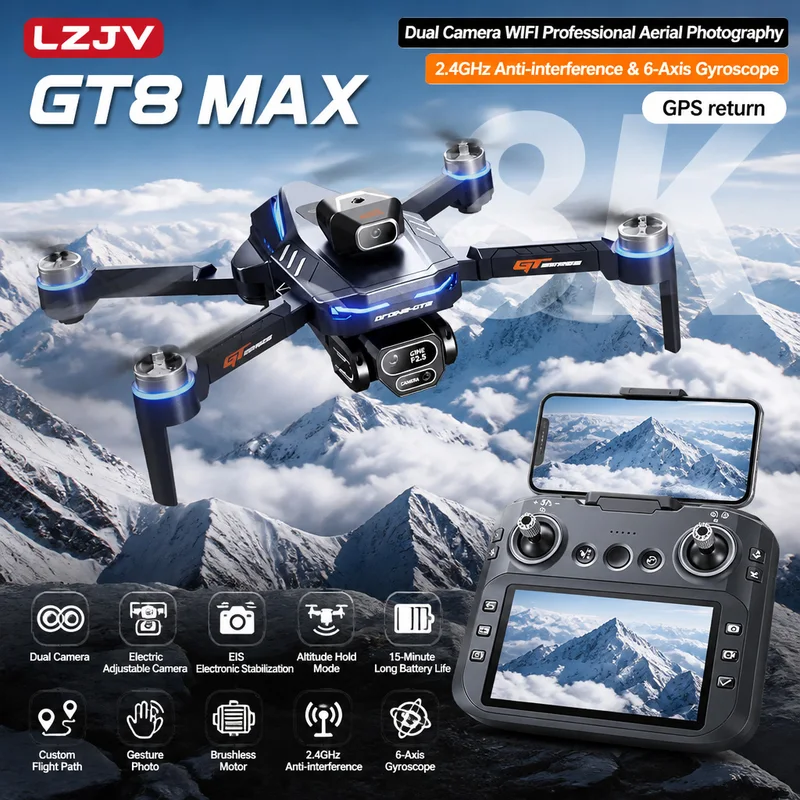 Gps Module Drone - GT8 Max折りたたみ式ドローン 8K HDプロフェッショナル空中デュアルカメラスクリーンリモコン航空機 障害物回避ブラシ付きクアッドコプター