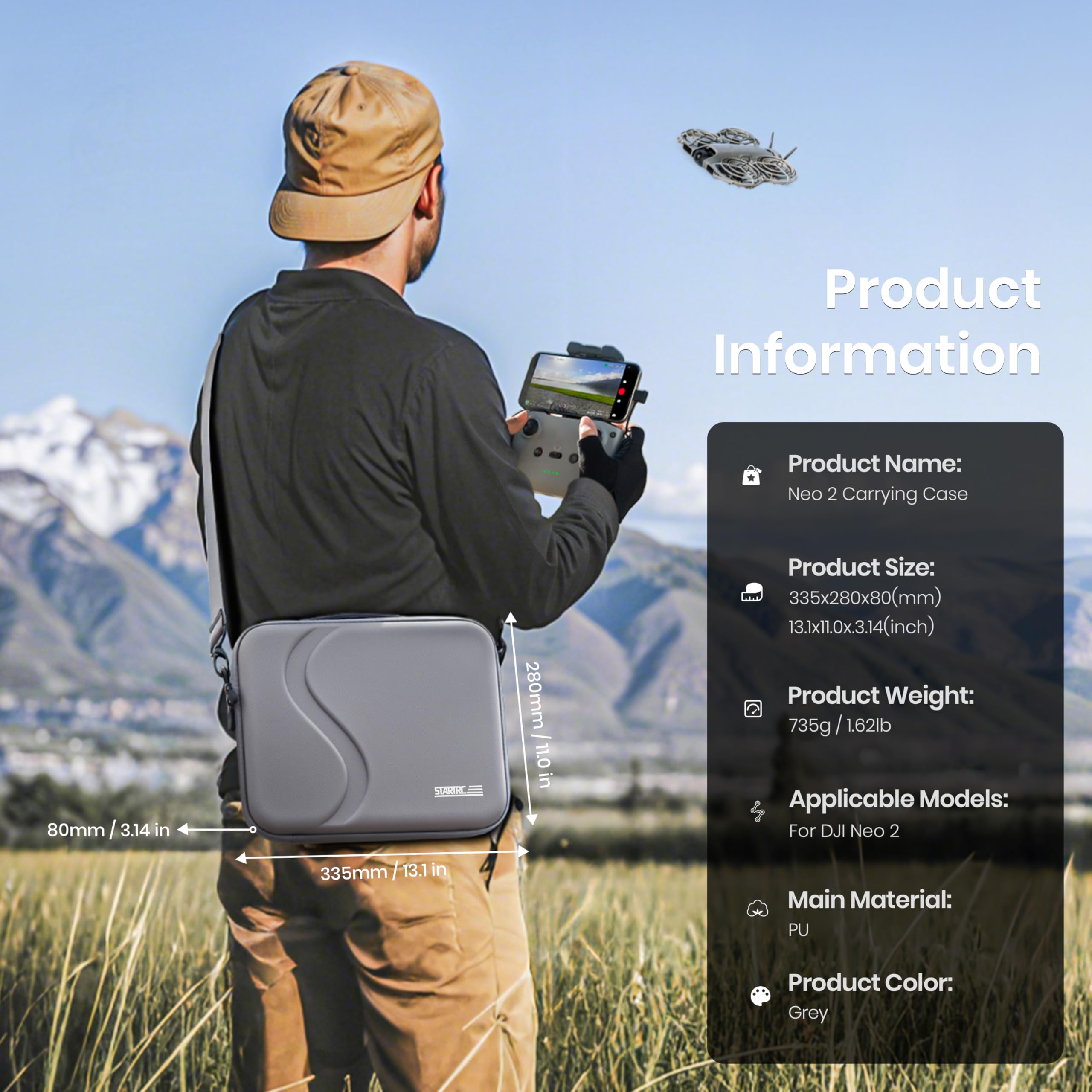 Drone Carrying Bag - DJI Neo 2 アクセサリー用キャリングケース | ポータブルPU保護ショルダーバッグ、DJI