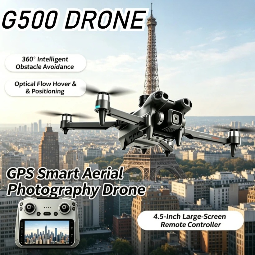Drone Smart Rc Foldable - オリジナルG500スマートGPSドローン、障害物回避、オプティカルフロー自動帰還、4.5インチスクリーン、デュアルWiFi、折りたたみ式RCクアッドコプター