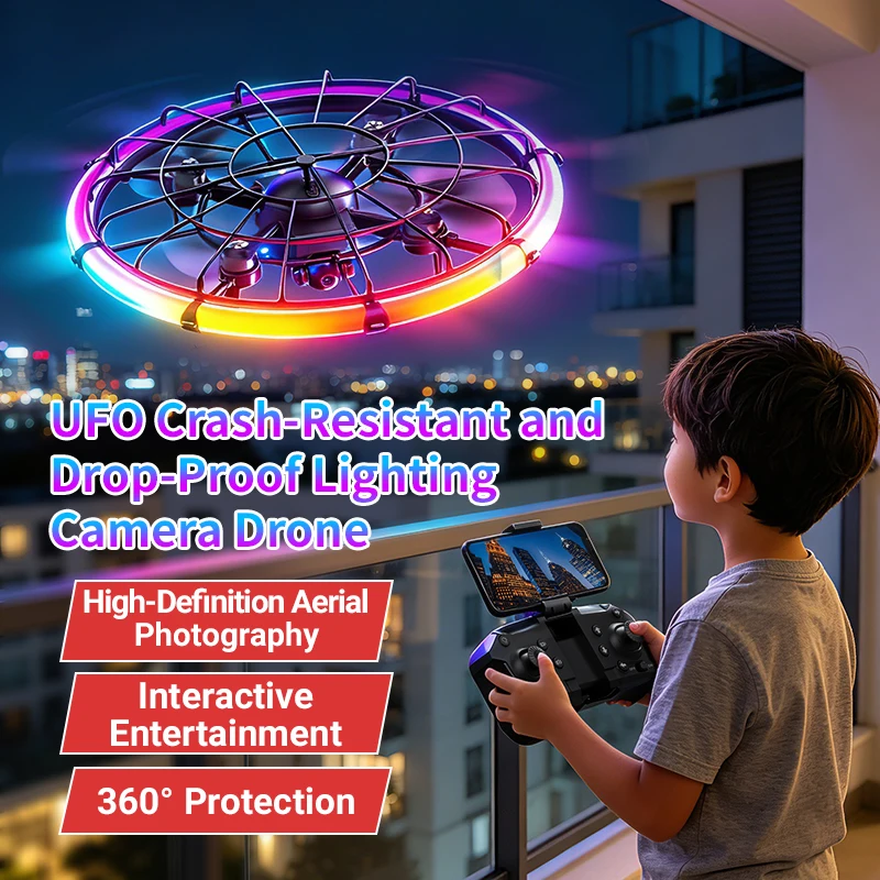 Drone Rc Harness - JJRC H145 UFO RCドローン、デュアルHDレンズ、RGBフローライト、フルボディプロテクション、空撮クアッドコプター玩具