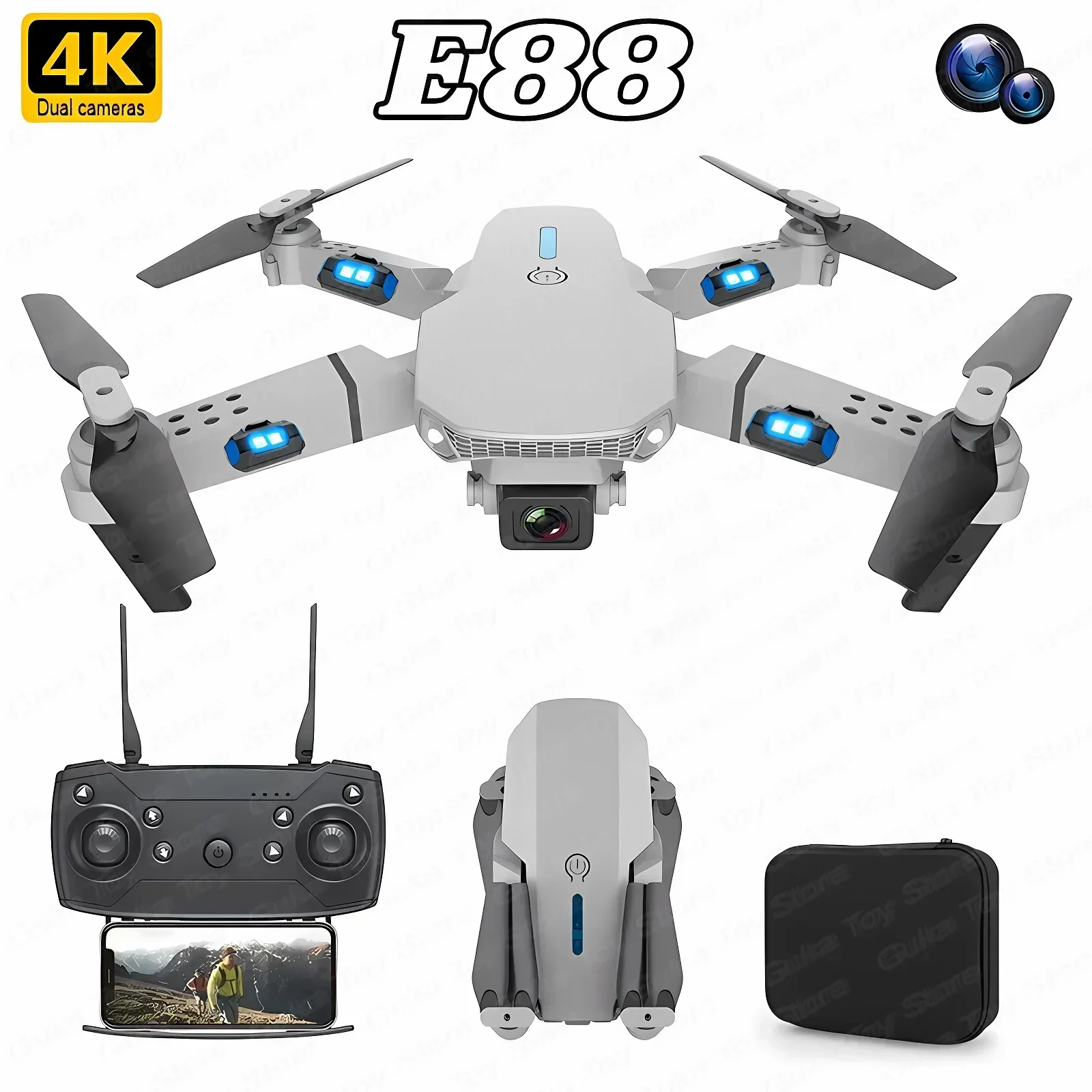 折りたたみ式クワッドコプター,e88プロ広角fpv,wifi - Drone Rc Harness のレビューと価格